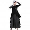 Polka dotted asymmetrical dress abaya- Black Polka dotted asymmetrical dress abaya- Black